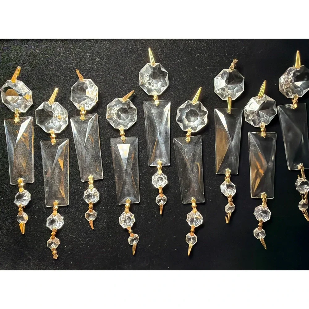 Set of 9 Vintage  Cut Crystal Chandelier Chain of Connected Prisms 6.25 inch